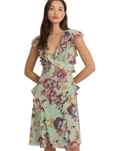 Floral Ruffle-Trim Georgette Dress