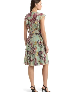Floral Ruffle-Trim Georgette Dress
