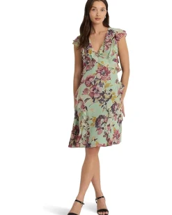 Floral Ruffle-Trim Georgette Dress