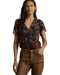 Floral Ruffle-Trim Georgette Blouse