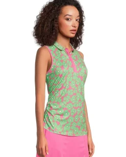 Floral Sleeveless Mini Collar And Side Shirring Top