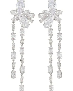 Floral Stone Cluster Linear Drop Earrings