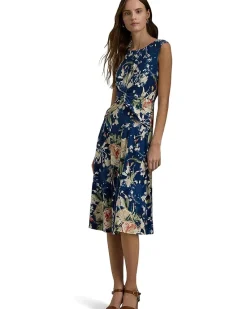 Floral Twist-Front Stretch Jersey Dress