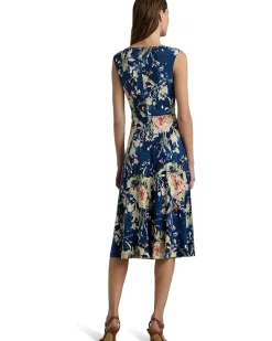 Floral Twist-Front Stretch Jersey Dress