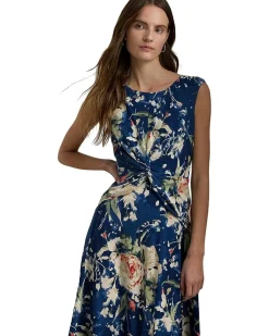 Floral Twist-Front Stretch Jersey Dress