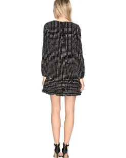 Flounced Hem Dot Print Crepe Dress