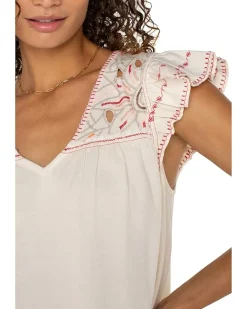 Flutter Sleeve V-neck Woven Blouse With Embroidery