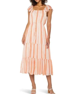 Flutter Sleeve Woven Maxi Dress With Cinched Waist
