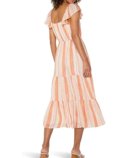 Flutter Sleeve Woven Maxi Dress With Cinched Waist