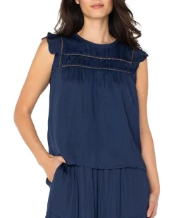 Flutter Sleeve Woven Top With Trim Detail