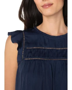 Flutter Sleeve Woven Top With Trim Detail