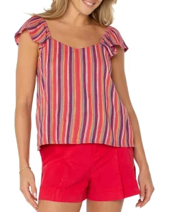 Flutter Sleeve Woven Top With Ties