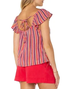 Flutter Sleeve Woven Top With Ties