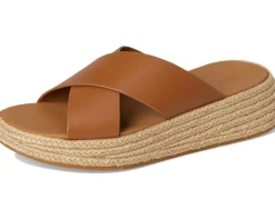F-Mode Espadrille Leather Flatform Cross Slides