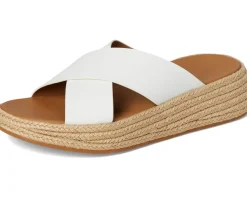 F-Mode Espadrille Leather Flatform Cross Slides