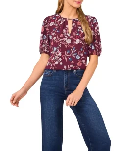 Front Keyhole Short Puff Sleeve Top
