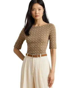 Geo-Print Stretch Cotton Boatneck Tee