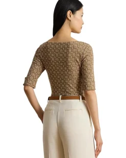 Geo-Print Stretch Cotton Boatneck Tee