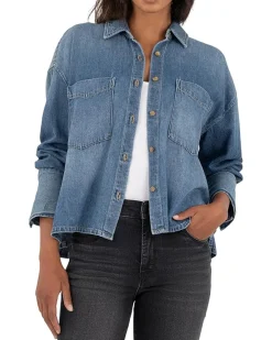 Gertie-button Front Shirt Long Sleeve/Widecuff W/ Pocket