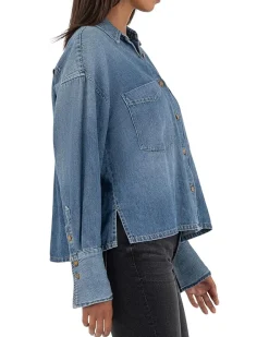 Gertie-button Front Shirt Long Sleeve/Widecuff W/ Pocket