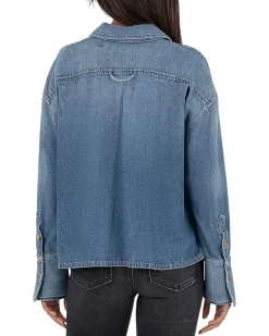 Gertie-button Front Shirt Long Sleeve/Widecuff W/ Pocket