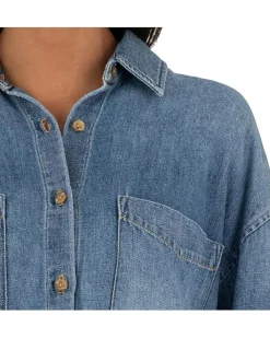 Gertie-button Front Shirt Long Sleeve/Widecuff W/ Pocket