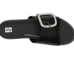 Gracie Crystal Maxi-Buckle Leather Slides
