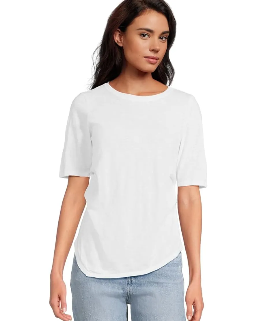 Half Sleeve Side Pleats Asymmetric Hem Top