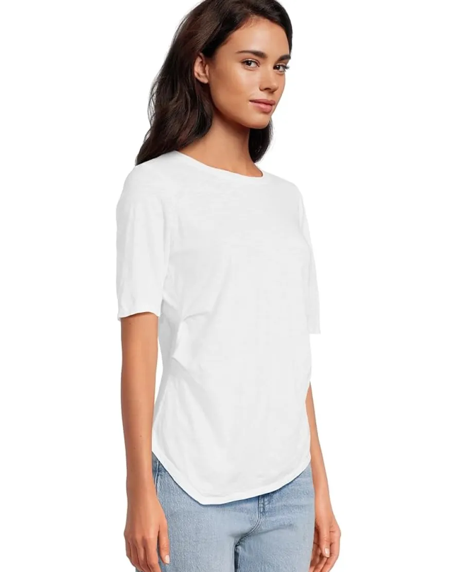 Half Sleeve Side Pleats Asymmetric Hem Top