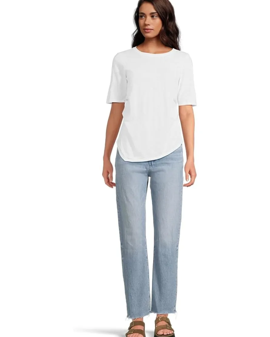 Half Sleeve Side Pleats Asymmetric Hem Top