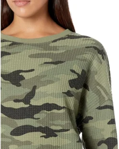 Hallie Camo Waffle Drop Shoulder Crew Neck Tee