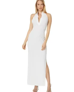 Halter NK Shirt Side Slit Gown