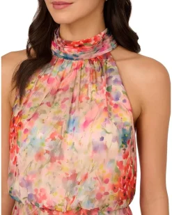 Halter Tie Blouson Midi Dress