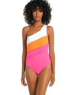 Island Goddess Shirred Color-Block One Shoulder Mio