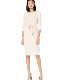 Knit Crepe Tie Waist Sheath Dress