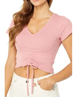 Knit Drawstring Short Sleeve Top T1TX3T54