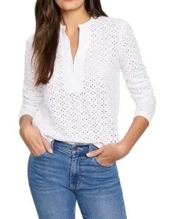 Knit Eyelet Split Neck Top