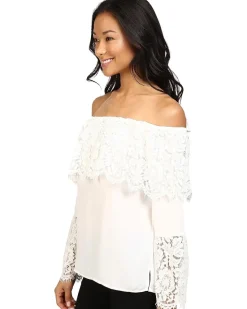 Lace Bell Sleeve Off Shoulder Blouse