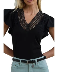 Lace-trim Jersey Flutter-sleeve Tee