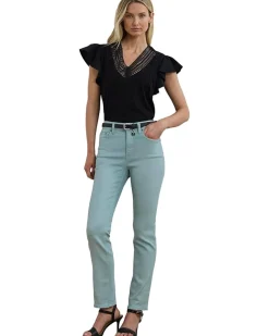 Lace-trim Jersey Flutter-sleeve Tee