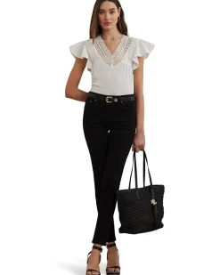 Lace-trim Jersey Flutter-sleeve Tee