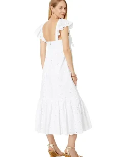 Lantana Flutter Sleeve Eyelet Midi Dress