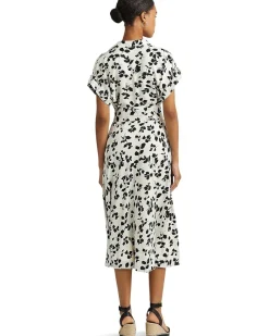 Leaf-Print Belted Crepe Dress