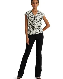 Leaf-Print Ruffle-Trim Jersey Peplum Top