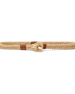 Leather-Trim Rope Toggle Skinny Belt