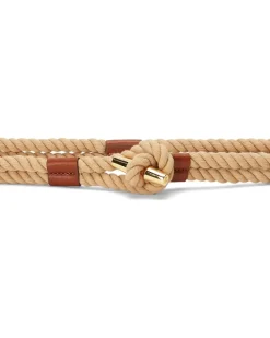 Leather-Trim Rope Toggle Skinny Belt