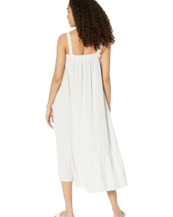 Linen Blend Pinstripe Sleeveless Babydoll Ruffle Hem Dress