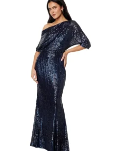 Long 3/4 Sleeve Off-the-Shoulder Sequin Dress