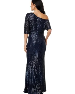 Long 3/4 Sleeve Off-the-Shoulder Sequin Dress