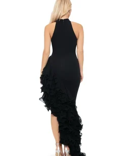 Long asymetrical ruffled mock neck